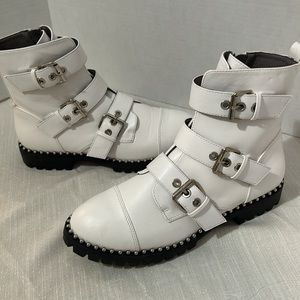 Seven Dials white studded buckled boots size 8